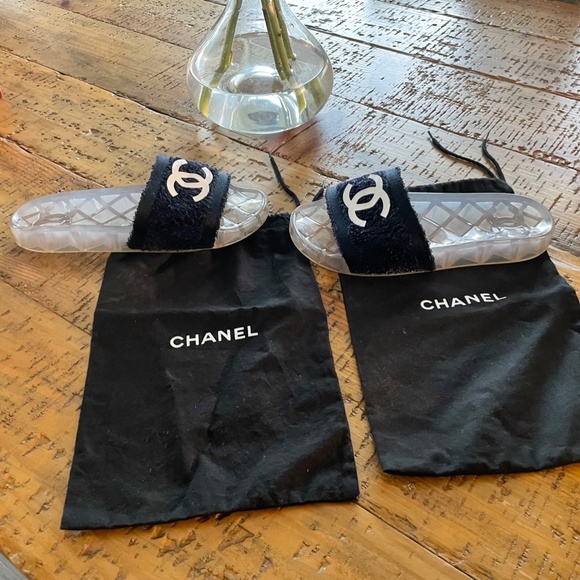 CHANEL Shoes Chanel Iconic Pool Party Cc Logo Terry Cloth Navy